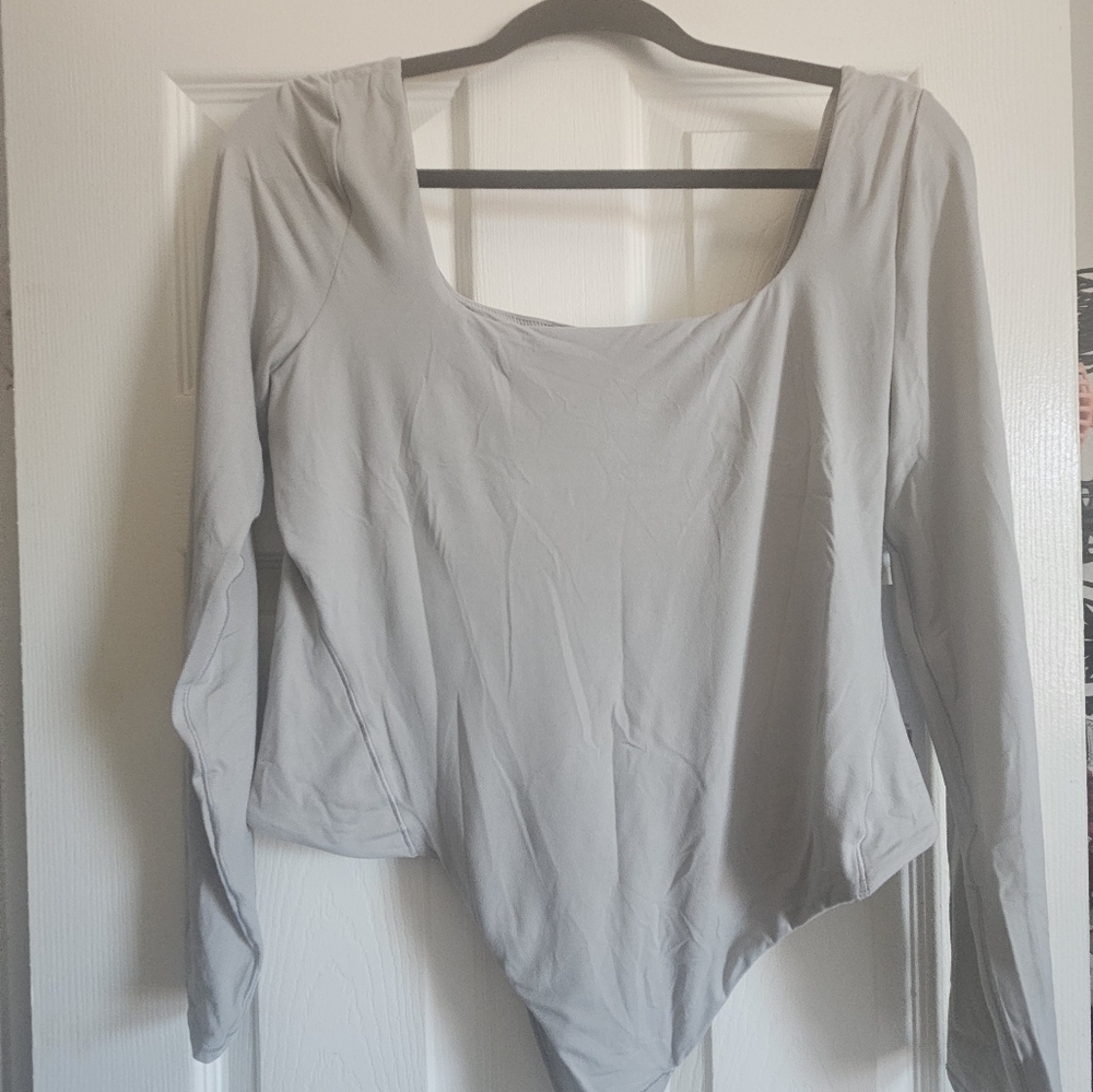 Lululemon Athletica Gray Asymmetrical Long Sleeve Bodysuit